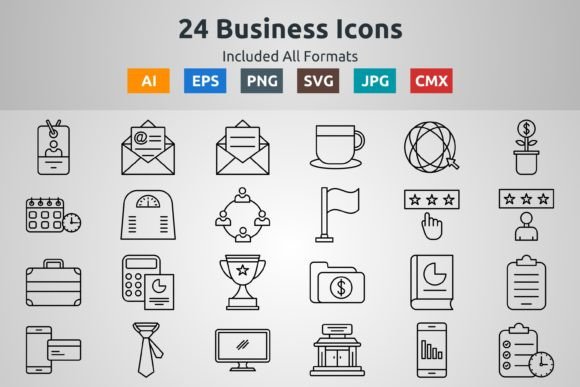 24 Business Outline Icons: A Designer's Review for Embroidery