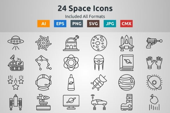 24 Space Outline Icons: Modern Graphics for Branding
