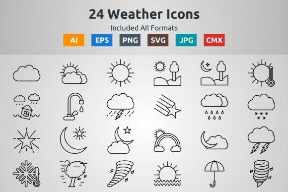 24 Weather Outline Icons: Essential Graphics for Crafters