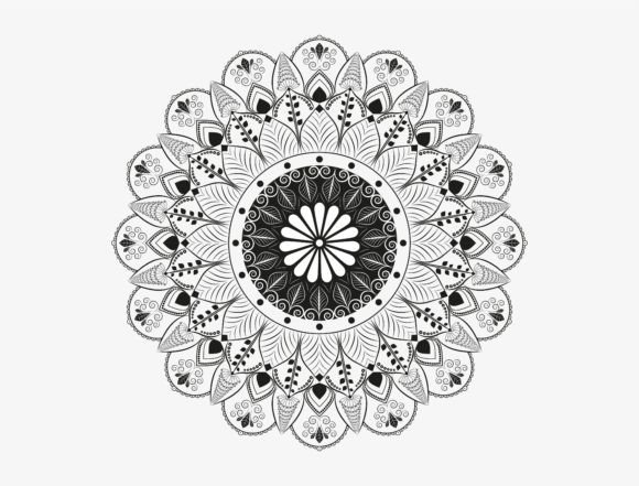 Black and White Circle Floral Mandala: Graphics & Coloring Pages