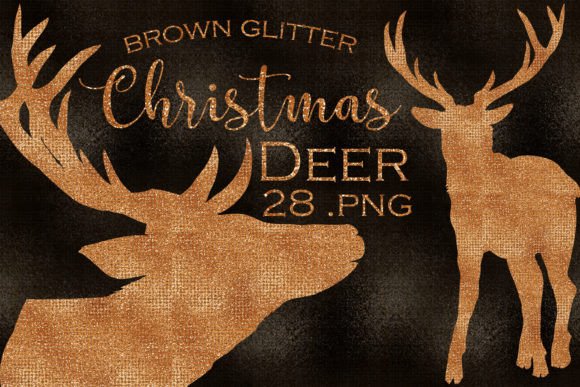 Christmas Brown Glitter Deer Graphics & Illustrations
