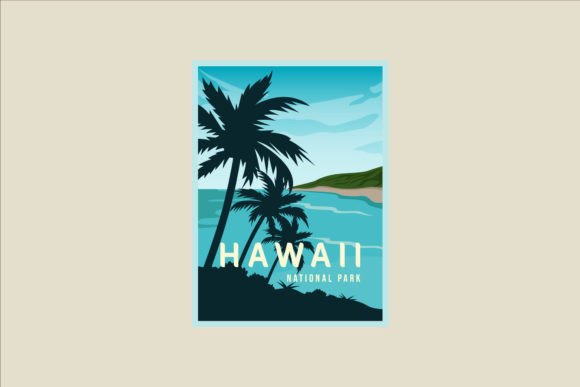 Hawaii Beach Poster Vector Illustration: Graphics & Templates