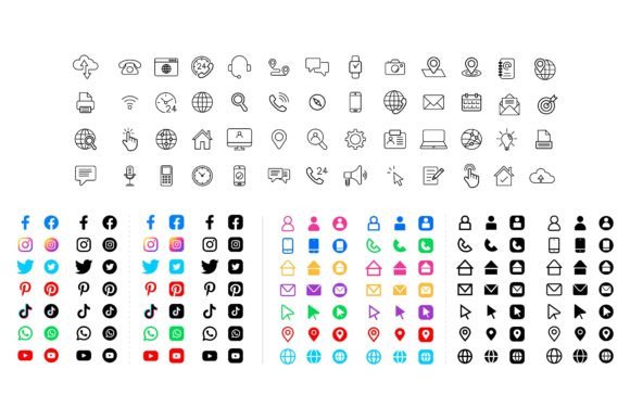 Icons and Social Media Logo Set: Graphics for Graphic Templates