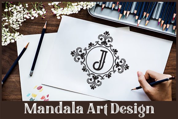 Mandala J Letter Design: Graphics for Crafts & Blogs